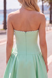 Abito di fine A-Line con fiocco di perle senza spalline menta
