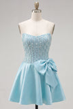 Corsetto di perle gialli Sweetheart A-Line Corset cocktail con fiocco