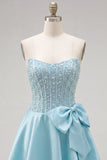 Corsetto di perle gialli Sweetheart A-Line Corset cocktail con fiocco