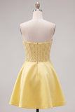Corsetto di perle gialli Sweetheart A-Line Corset cocktail con fiocco