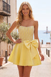 Corsetto di perle gialli Sweetheart A-Line Corset cocktail con fiocco