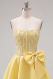 Corsetto di perle gialli Sweetheart A-Line Corset cocktail con fiocco