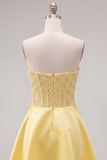 Corsetto di perle gialli Sweetheart A-Line Corset cocktail con fiocco
