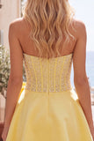 Corsetto di perle gialli Sweetheart A-Line Corset cocktail con fiocco