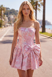Abito di ritorno a casa Jacquard con fiocco senza spalline viola A-Line Pearls
