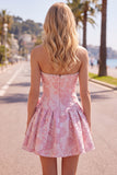 Abito di ritorno a casa Jacquard con fiocco senza spalline viola A-Line Pearls