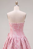 Abito di ritorno a casa Jacquard con fiocco senza spalline viola A-Line Pearls