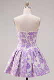 Abito di ritorno a casa Jacquard con fiocco senza spalline viola A-Line Pearls