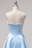 Abito di cocktail in raso A-Line Corset Perle Fucsia Sweetheart