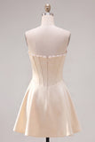 Abito di cocktail in raso A-Line Corset Perle Fucsia Sweetheart