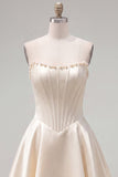 Abito di cocktail in raso A-Line Corset Perle Fucsia Sweetheart