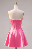Abito di cocktail in raso A-Line Corset Perle Fucsia Sweetheart