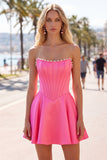 Abito di cocktail in raso A-Line Corset Perle Fucsia Sweetheart
