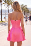 Abito di cocktail in raso A-Line Corset Perle Fucsia Sweetheart