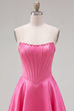 Abito di cocktail in raso A-Line Corset Perle Fucsia Sweetheart