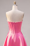 Abito di cocktail in raso A-Line Corset Perle Fucsia Sweetheart