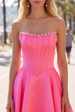 Abito di cocktail in raso A-Line Corset Perle Fucsia Sweetheart