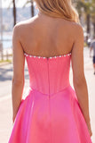 Abito di cocktail in raso A-Line Corset Perle Fucsia Sweetheart