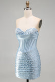 Corsetto body-con strapless grigio blu perle perlate per il vestito corto di homecoming