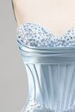 Corsetto body-con strapless grigio blu perle perlate per il vestito corto di homecoming