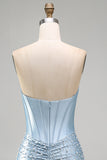 Corsetto body-con strapless grigio blu perle perlate per il vestito corto di homecoming