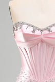 Corsetto rosa scintillante con perline, vestito corto perla con strass