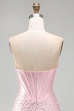 Corsetto rosa scintillante con perline, vestito corto perla con strass