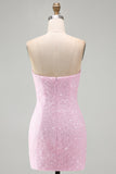 Vestito corto di cocktail corto rosa senza spalline
