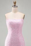 Vestito corto di cocktail corto rosa senza spalline