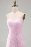 Vestito corto di cocktail corto rosa senza spalline