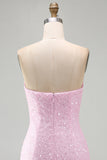 Vestito corto di cocktail corto rosa senza spalline