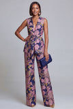 Completi femminili a V-neck rosa blu navy rosa con cintura