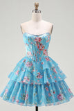 Corsetto giallo senza spalline A-Line Abito di Homecoming a Livelli a Fiori