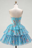 Corsetto giallo senza spalline A-Line Abito di Homecoming a Livelli a Fiori
