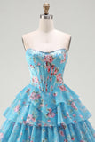 Corsetto giallo senza spalline A-Line Abito di Homecoming a Livelli a Fiori