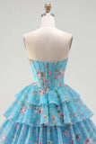 Corsetto giallo senza spalline A-Line Abito di Homecoming a Livelli a Fiori