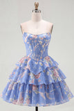 Corsetto giallo senza spalline A-Line Abito di Homecoming a Livelli a Fiori