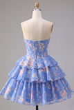 Corsetto giallo senza spalline A-Line Abito di Homecoming a Livelli a Fiori