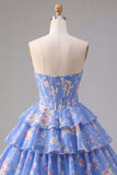 Corsetto giallo senza spalline A-Line Abito di Homecoming a Livelli a Fiori