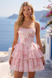 Corsetto giallo senza spalline A-Line Abito di Homecoming a Livelli a Fiori
