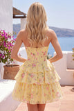 Corsetto giallo senza spalline A-Line Abito di Homecoming a Livelli a Fiori