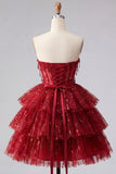 Corsetto A-Line Bordeaux Sweetheart Corsetto a livelli con paillettes Abito di Homecoming