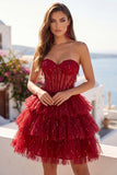 Corsetto A-Line Bordeaux Sweetheart Corsetto a livelli con paillettes Abito di Homecoming