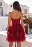 Corsetto A-Line Bordeaux Sweetheart Corsetto a livelli con paillettes Abito di Homecoming