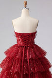 Corsetto A-Line Bordeaux Sweetheart Corsetto a livelli con paillettes Abito di Homecoming