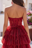 Corsetto A-Line Bordeaux Sweetheart Corsetto a livelli con paillettes Abito di Homecoming