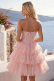 Corsetto floreale senza spalline in tulle A-Line Corsetto a Spalline Abito di Homecoming a livelli