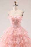 Corsetto floreale senza spalline in tulle A-Line Corsetto a Spalline Abito di Homecoming a livelli