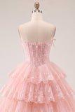 Corsetto floreale senza spalline in tulle A-Line Corsetto a Spalline Abito di Homecoming a livelli