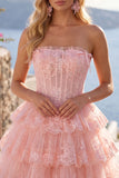 Corsetto floreale senza spalline in tulle A-Line Corsetto a Spalline Abito di Homecoming a livelli